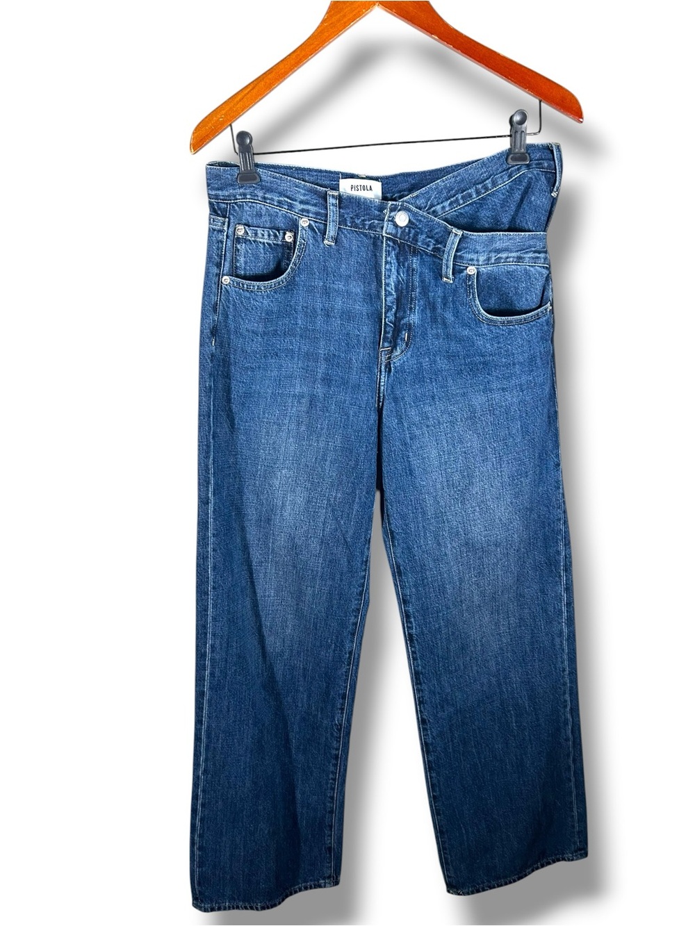 Women’s Pistola Bobbie Asymmetrical Waistband Dark Wash Straight Leg Jeans 26